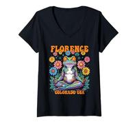 Mujer Florence, Colorado, EE. UU., caprichoso diseño Zen de Frog Chill Camiseta Cuello V