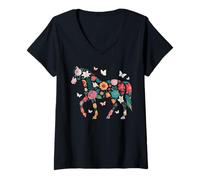 Mujer Flores Coloridas Caballos Salvajes Hombres Caballos Equitación Camiseta Cuello V