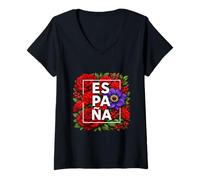 Mujer Flores de España España España Orgullo Español Palabra Arte Camiseta Cuello V