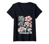 Mujer Flores de Hibisco Pastel Floral Summer Vibes Dreamy Art Camiseta Cuello V