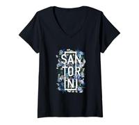 Mujer Flores de Santorini Grecia - Recuerdo de la Isla Griega Camiseta Cuello V