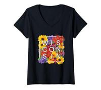 Mujer Flores de Wisconsin Word Art - Wisconsinite Pride Camiseta Cuello V