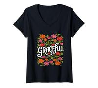 Mujer Flores elegantes y vibrantes palabras inspiradoras Camiseta Cuello V