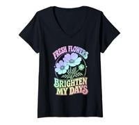 Mujer Flores Frescas Iluminar Mis Días Jardín Floral Camiseta Cuello V