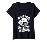 Mujer Flores Frescas Iluminar Mis Días Jardín Floral Camiseta Cuello V