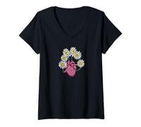 Mujer Flores Que Crecen en el corazón Camiseta Cuello V