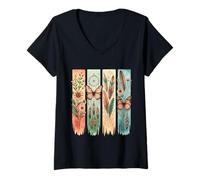 Mujer Flores silvestres bohemias, estilo shabby chic, atrapasueños de plumas Camiseta Cuello V
