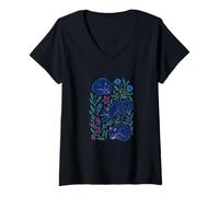 Mujer Flores Silvestres Zorros Florales diseño patrón de Zorros Arte Camiseta Cuello V