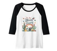 Mujer Flores y mariposas florecientes,Florecer feliz,Difundir la positividad Camiseta Manga Raglan