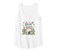 Mujer Flores y mariposas florecientes,Florecer feliz,Difundir la positividad Camiseta sin Mangas
