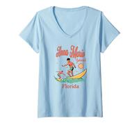 Mujer Florida Anna Maria Island FL Surfing Pesca Playa Camiseta Cuello V
