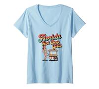 Mujer Florida Hot Dog - Soporte Retro para niñas Camiseta Cuello V