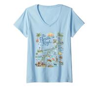 Mujer Florida Keys Mapa Iconos, Key West Camiseta Cuello V