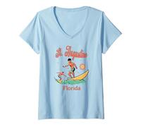 Mujer Florida St. Augustine FL Surfing Playa Pesca Muelle Camiseta Cuello V