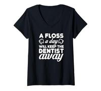 Mujer Floss Daily Keep Dentist Away Dental Humor Cita Camiseta Cuello V