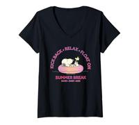 Mujer Flotador de Piscina Retro Snoopy Woodstock Beachy Summer Break Vibes Camiseta Cuello V