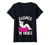Mujer flotadores y azadas Diseño para un seguidor de tubos de río Camiseta Cuello V
