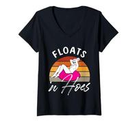 Mujer flotadores y azadas Diseño para un seguidor de tubos de río Camiseta Cuello V