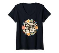 Mujer Flower Child Energy Daisy Floral Retro Hippie Groovy Camiseta Cuello V