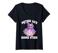 Mujer Flower Mom Mothers Day GNOME with Violets For Garden Grandma Camiseta Cuello V