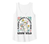 Mujer Flower Power Bunny Hugs Grow Wild, Bonito Conejo de Pascua con Estampado Floral Camiseta sin Mangas