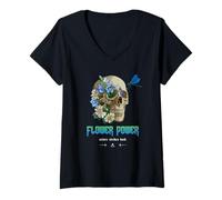 Mujer Flower Power Skull - Aesthetic Streetwear Camiseta Cuello V