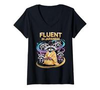 Mujer Fluent In Japanese Raccoon Kimono Funny Design Camiseta Cuello V