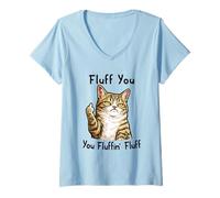 Mujer Fluff You Silly Tabby Cat Middle Finger Cat Meme Adult Joke Camiseta Cuello V