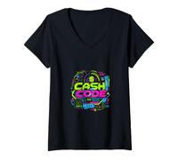 Mujer Flujo de Caja Finanzas Digitales Diseño gráfico cibernético Camiseta Cuello V