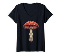 Mujer Fly Agaric Art Todo Ver Ojo Trippy Naturaleza Místico Camiseta Cuello V