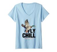 Mujer Fly Chill, Cool Colorful Mallard Duck Illustrayion Graphic Camiseta Cuello V