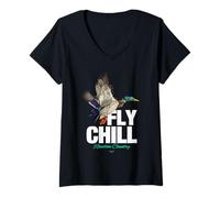 Mujer Fly Chill, Cool Colorful Mallard Duck Illustrayion Graphic Camiseta Cuello V