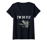 Mujer Fly Fishing Brook Dry Fly Atando Fisherman I'm So Fly Camiseta Cuello V