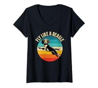 Mujer Fly Like A Beagle Vintage Retro Camiseta Cuello V
