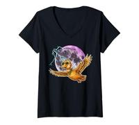 Mujer Flying Duck Moon Night Bird Cute Duck Graphics Camiseta Cuello V