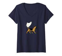 Mujer Flying Ghost Walking Belgian Malinois - Perro Mamá Papá Mascota Camiseta Cuello V