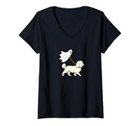 Mujer Flying Ghost Walking Coton De Tulear - Perro Mamá Papá Mascota Camiseta Cuello V