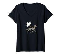 Mujer Flying Ghost Walking Italian Greyhound - Perro Mamá Papá Mascota Camiseta Cuello V