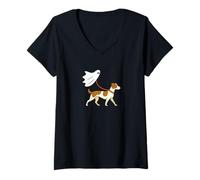 Mujer Flying Ghost Walking Jack Russel Terrier - Perro Mamá Papá Mascota Camiseta Cuello V