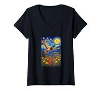 Mujer Flying Immigrant Mallard Duck in The Starry Night Painting Camiseta Cuello V