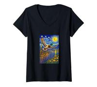 Mujer Flying Immigrant Mallard Duck in The Starry Night Painting Camiseta Cuello V
