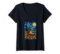 Mujer Flying Immigrant Mallard Duck in The Starry Night Painting Camiseta Cuello V