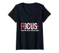 Mujer Focus Follow One Course Until Successful Motivational Funny Camiseta Cuello V