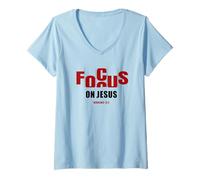 Mujer Focus on Jesus - Christian Faith Inspirational Reminder Camiseta Cuello V