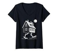 Mujer Folclore eslavo Baba Yaga Walking House On Chicken Legs Camiseta Cuello V