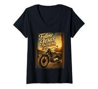 Mujer Follow Jesus He is The Way Christian Motorcycle Gospel Biker Camiseta Cuello V