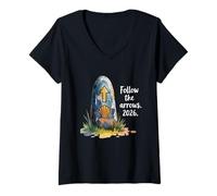 Mujer Follow The Arrows 2026 Camino De Santiago Blue Watercolor Camiseta Cuello V