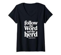 Mujer Follow The Word Not The Herd Christian Bible Verse Scripture Camiseta Cuello V