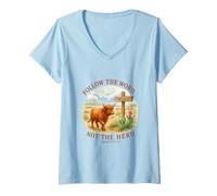 Mujer Follow The Word Not The Herd Isaiah 8:11-13 Western Cow Camiseta Cuello V
