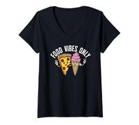 Mujer Food Vibes Only, con diseño de Good Vibes Pizza Peace Sign, Divertido y Divertido Camiseta Cuello V
